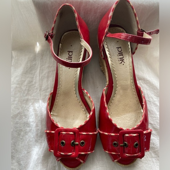 Anthropologie Pink Studio Patent Leather Wedges - Picture 2 of 9